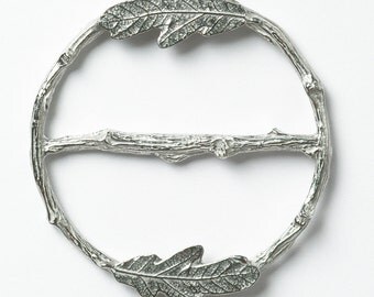 Oak Leaf Scarf Ring UK Made Pewter Scarf Rings Oak Leaf Gifts