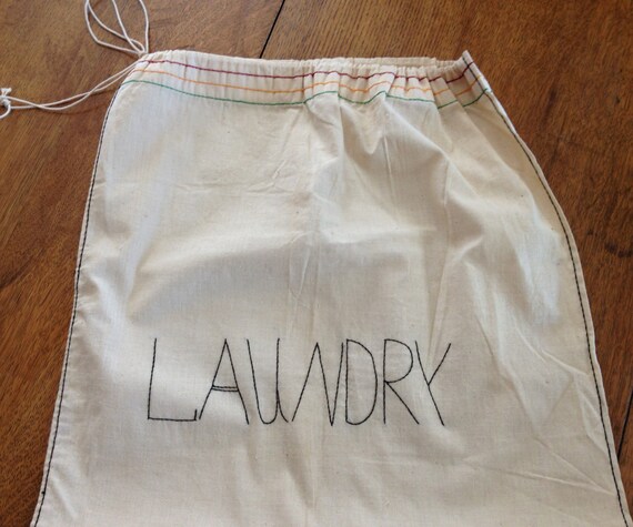 Vintage Embroidered Laundry Bag, Cotton Muslin Drawstring, Laundry ...