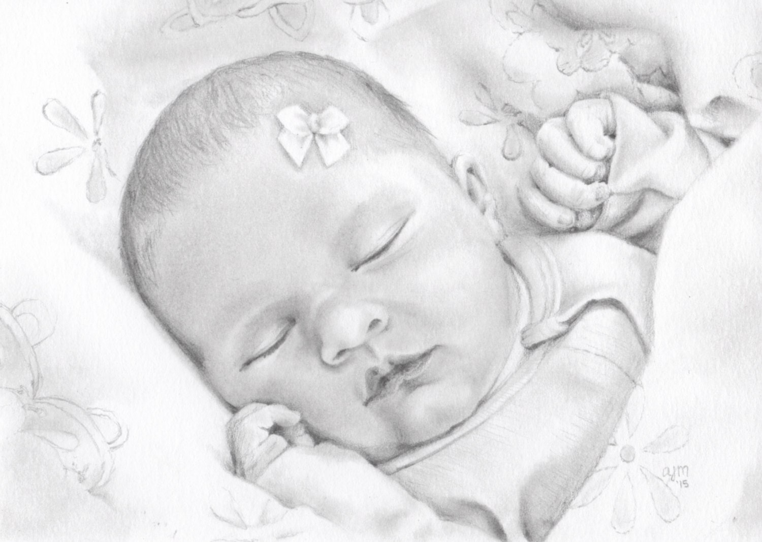 Custom Newborn Drawing Baby Illustration Memory Sketch