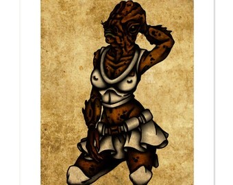 Admiral Ackbar, Star Wars, Pinup, Neo-Traditional Tattoo Flash, Art Print 12x16