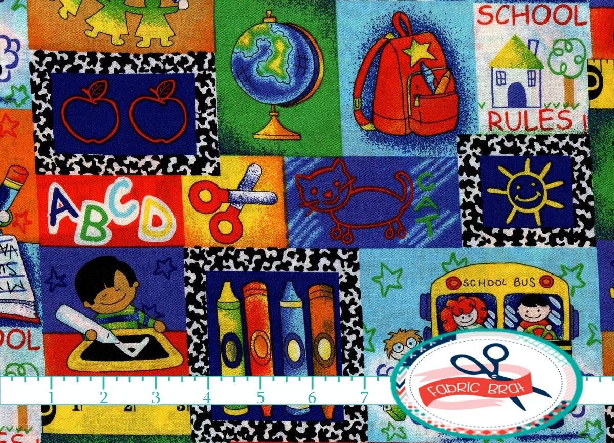 SCHOOL Fabric by the Yard Fat Quarter Primary Color Fabric