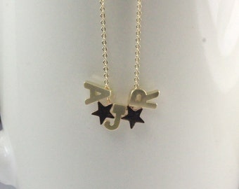 Initial star Necklace,Three Letter Necklace,Gold Uppercase Letter Necklace, three sisters necklace, three best friends jewelry.3 daughters