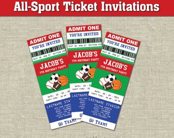 All-Star Sports Ticket Invitations- Printables- Editable Text PDF- Instant Download- Personalize- Adobe Reader- Red White & Blue- Party