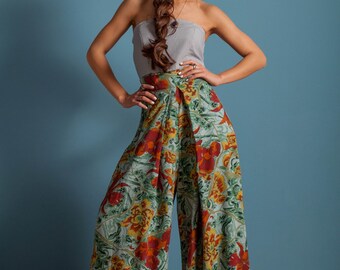 On Sale! Oversized pants, high waist pants, wide legs pants , floral pants, pleated floral pants, loose trousers