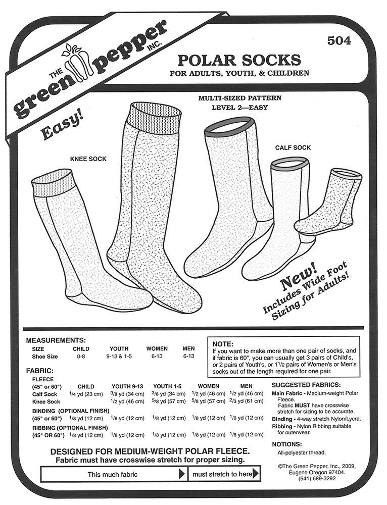 Sewing Pattern Sock Sewing Pattern Polar Fleece Socks