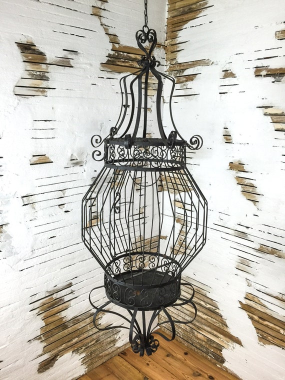 Rare Antique Wrought Iron Hanging Bird Cage Please by RusticRealm