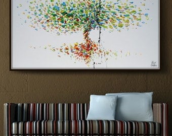 Tree 60" Original oil painting on canvas, Luxury thick layers tree of Life, Large size painting, Gives extremely good vibes, by Koby Feldmos
