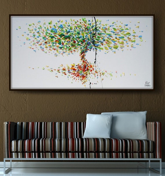 Tree 60" Original oil painting on canvas, Luxury thick layers tree of Life, Large size painting, Gives extremely good vibes, by Koby Feldmo