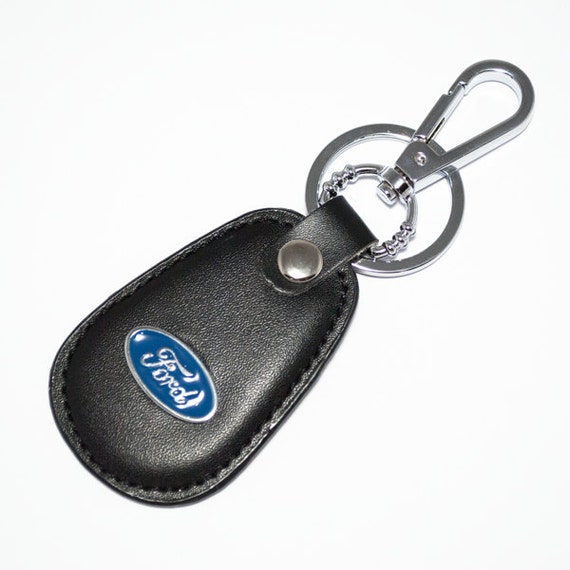 Ford Keyring Classic style Leather Chrome Keychain Key Fob Car