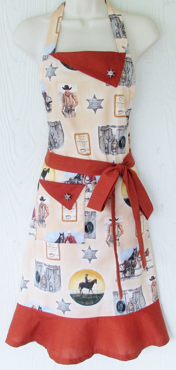 Old West Cowboy Apron Vintage Western Theme Americana Retro