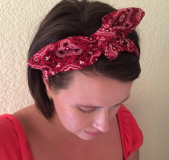 Bandana Print Knotted Headband Bandana Bandana by thehandmadeokie