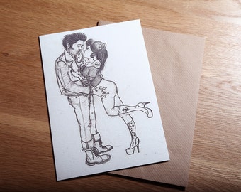 Rockabilly, Pin Up, Greeting Card, Art Print 'The Flirt' *Free UK postage*
