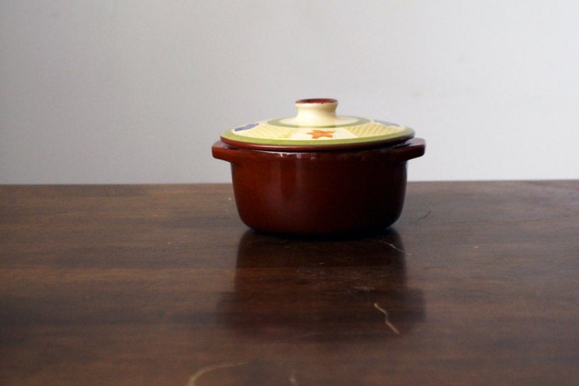 Vintage ceramic glazed crock pot with lid & by ...