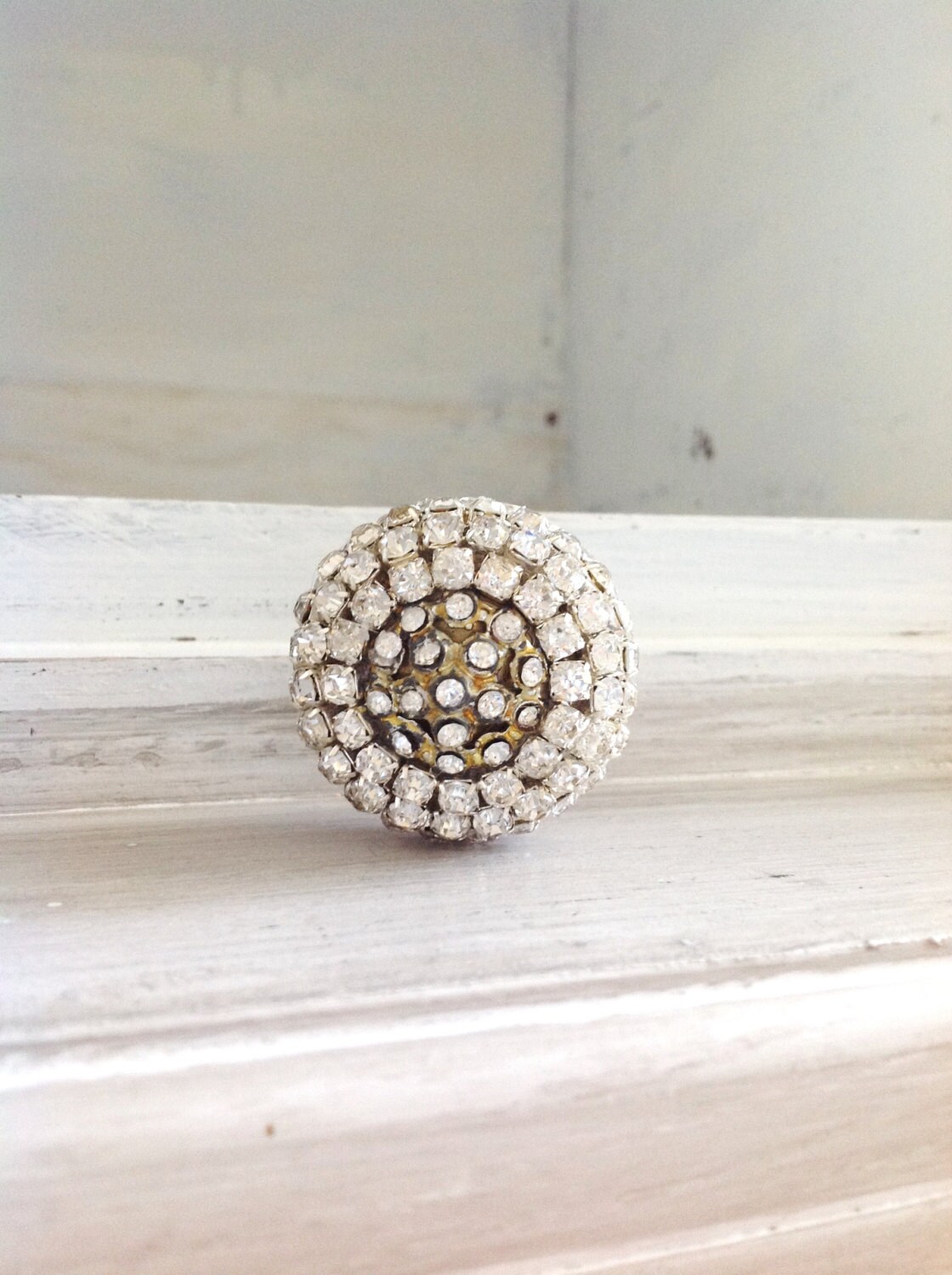 Upcycled vintage brass dresser knob rhinestone furniture knob