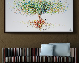 Tree 60" Original oil painting on canvas, Luxury thick layers tree of Life, Large size painting, Gives extremely good vibes, by Koby Feldmos