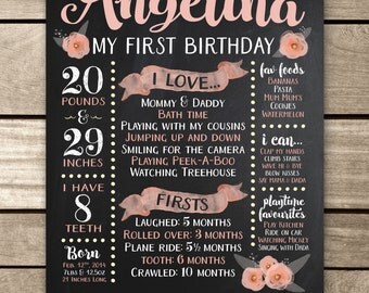 First Birthday Chalkboard Sign, DIGITAL FILE, First Birthday Board, 1st Birthday Chalkboard, Birthday Board, Vintage, Shabby Chic
