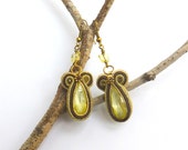 Soutache Earrings, Long Earrings, Antique Gold Crystal Earrings with Swarovski Butterflies, Brown Earrings, OOAK