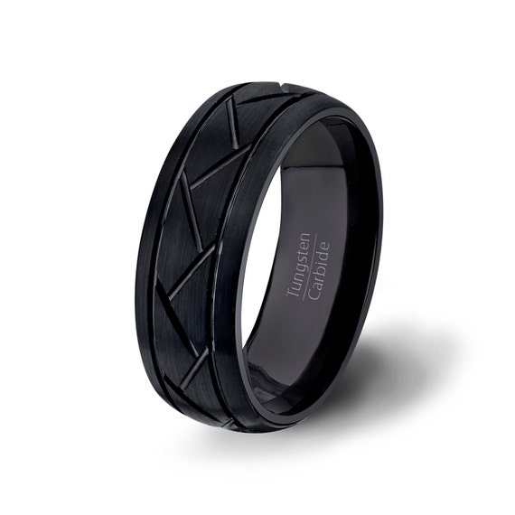 Black Tungsten Ring Dome with Alternating Diagonal ZigZag Cuts and ...