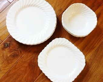 Vintage Romantic Home Heirloom White Ironstone Dish Set, Shabby Chic, Olives and Doves