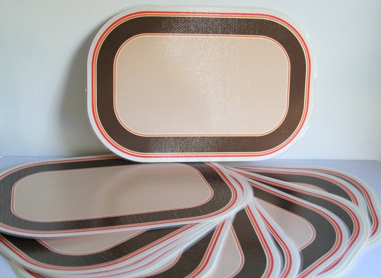 1970s Plastic Placemat Brown and Orange Stripe 27 Available Unique and