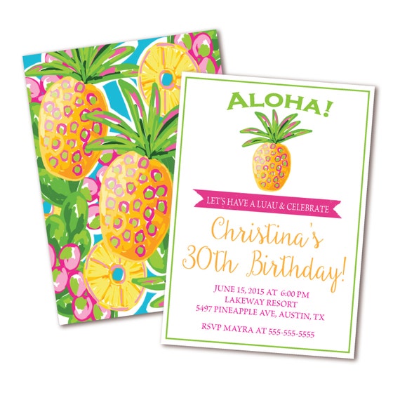Hawaiian Birthday Party Invitation Aloha Party Luau