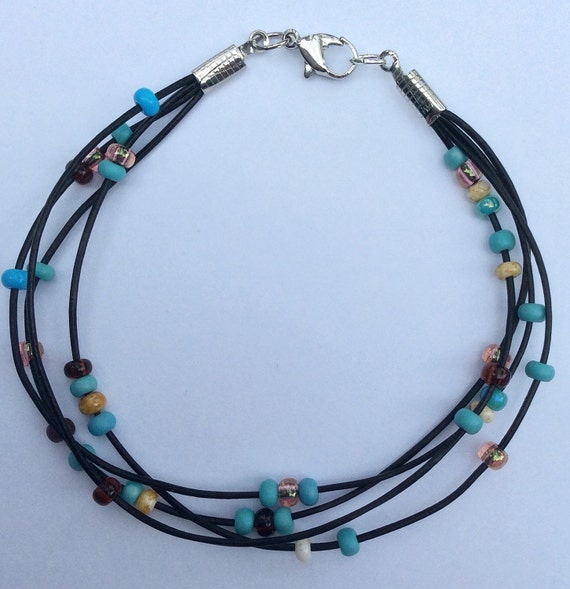 Leather Beaded Bracelet Multi Strand by EverydayWomenJewelry