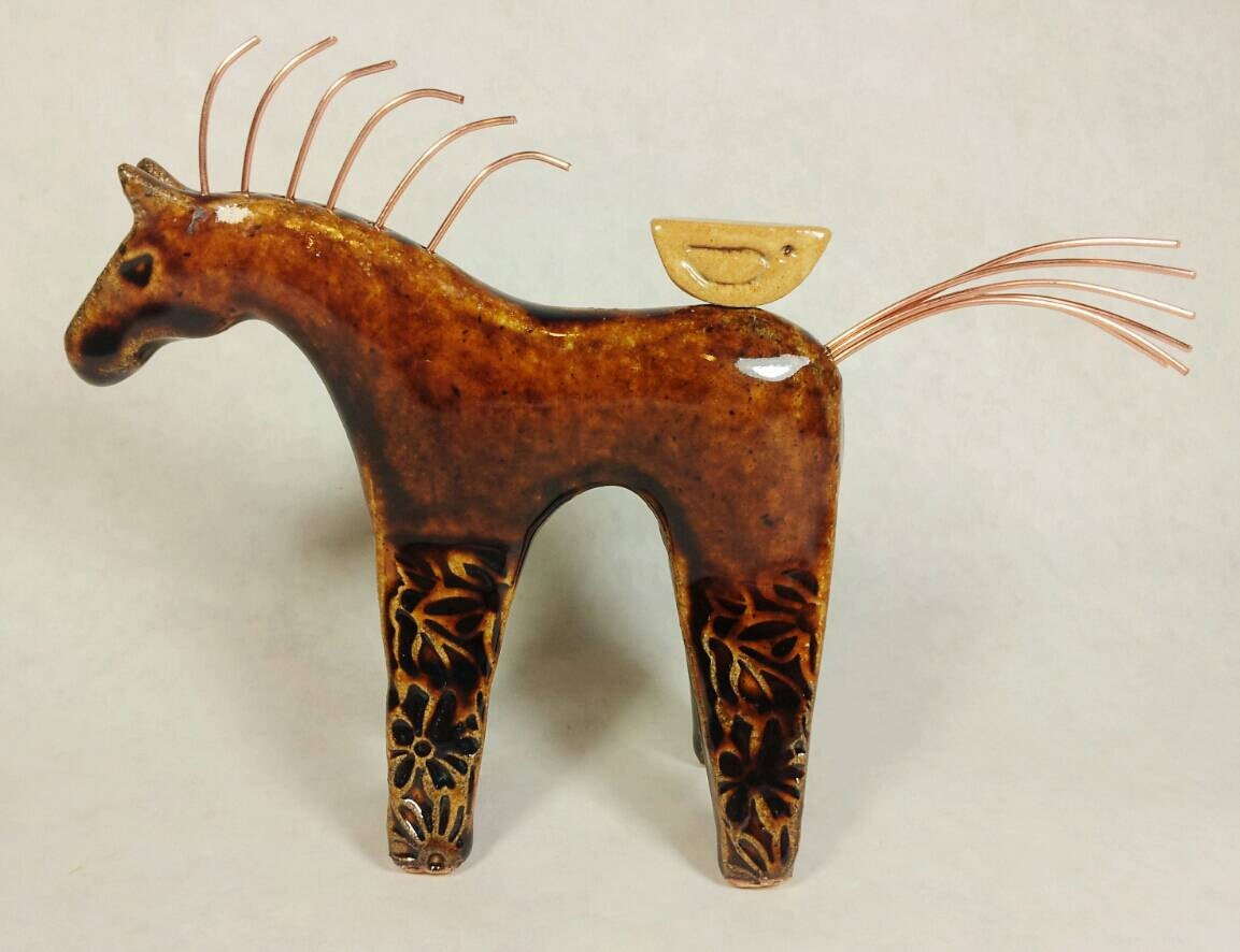 Brown ceramic horse sculpture clay horse sculpture pottery