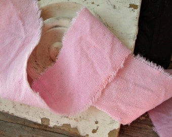Peony Pink Frayed Raw Muslin Ribbon