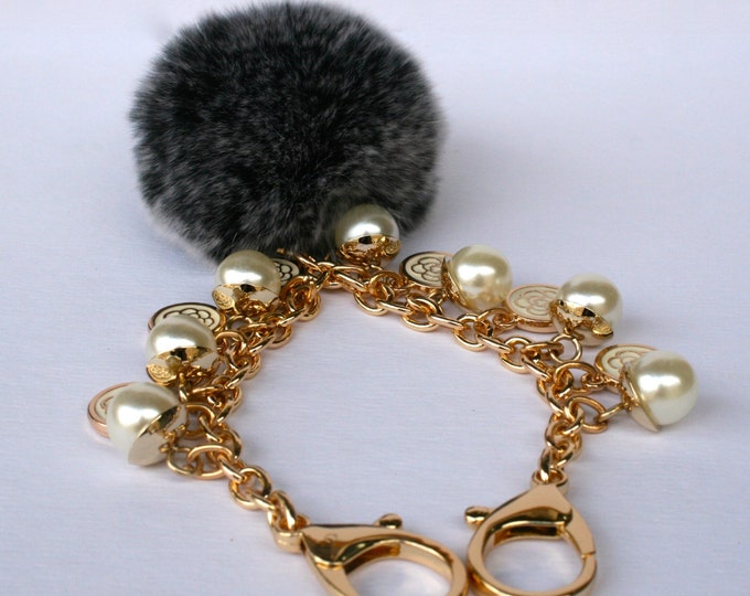 Fur pom pom keychain bag purse charm novelty accessory Rex Rabbit fur pom pom jewelry