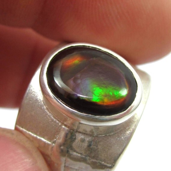 Men's Fire Agate Ring, Fire Agate Jewelry, Unique Men's Silver Ring