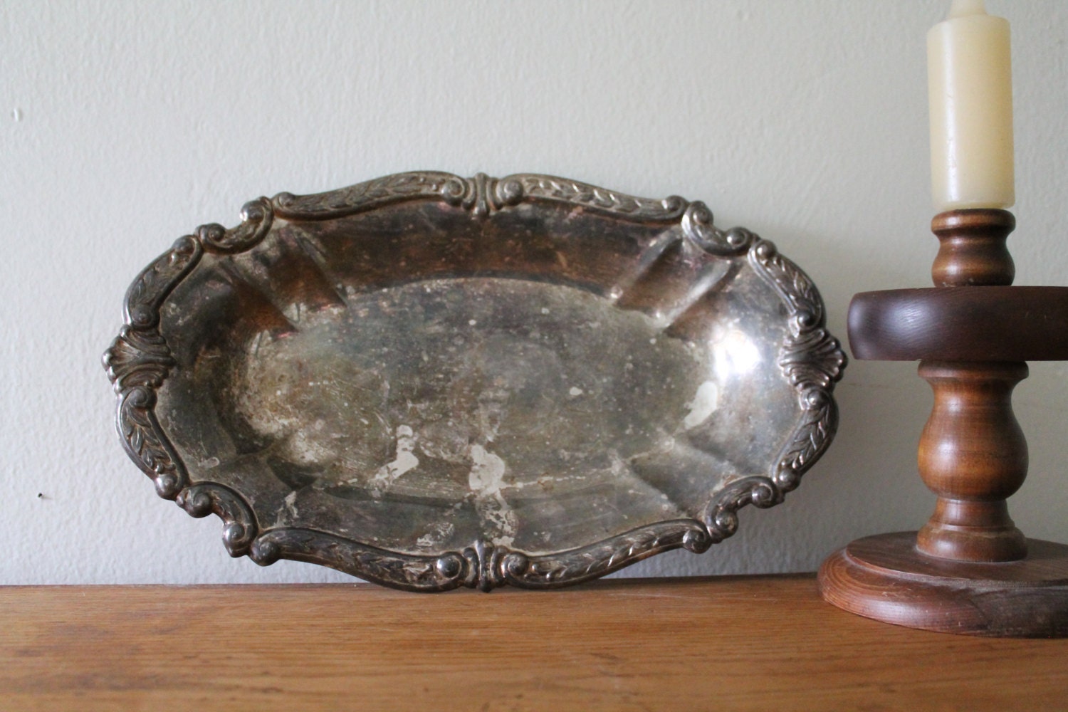 Tarnished Silver Plated Tray Jewelry Tray by OldWorldCharmMe