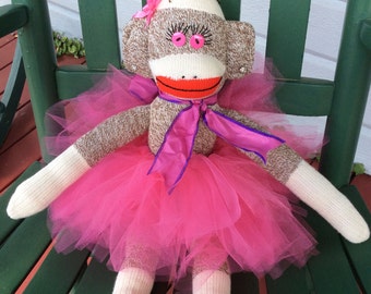 Sock Monkey Ballerina, Sock Monkey, Handmade Toys, Sock Monkey Doll, Sock Monkey Gifts