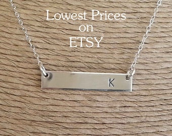 Stamped Sterling Silver Bar Necklace, Personalized Necklace, Statement, Initial Necklace, Holiday Gifts, Valentines Gift