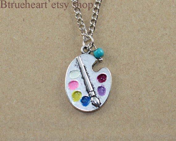 Silver Artist Palette Necklace With Tiny Turquoise Bead