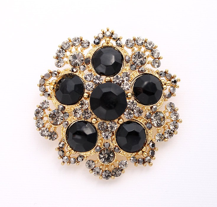 Gold Black Brooch Bridal Bridesmaid Dress Sash Corsage