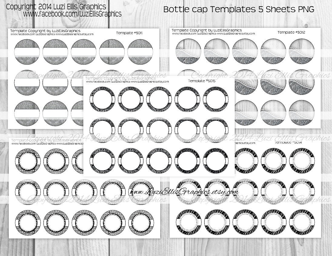 5 Sheets One inch Round bottle cap Templates by LuziEllisGraphics