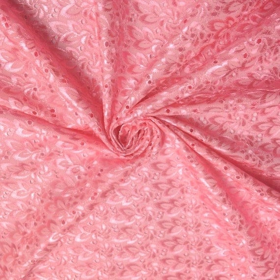 Pink Eyelet Floral Embroidery Fabric