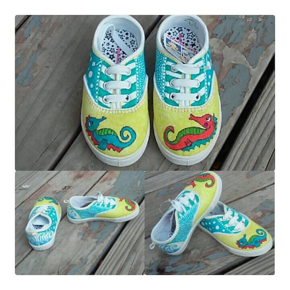 Seahorse Doodle Shoes by DoodleBooShoes on Etsy