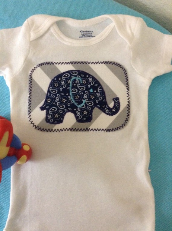 Baby boy elephant appliqué onesie by DaisyJaneApplique on Etsy