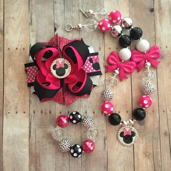 READY TO SHIP Pink Minnie Mouse Chunky Bubblegum Bead Necklace ...