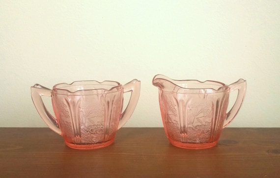 Pink Depression Glass Cream And Sugar Set Jeannette By Atgbvintage