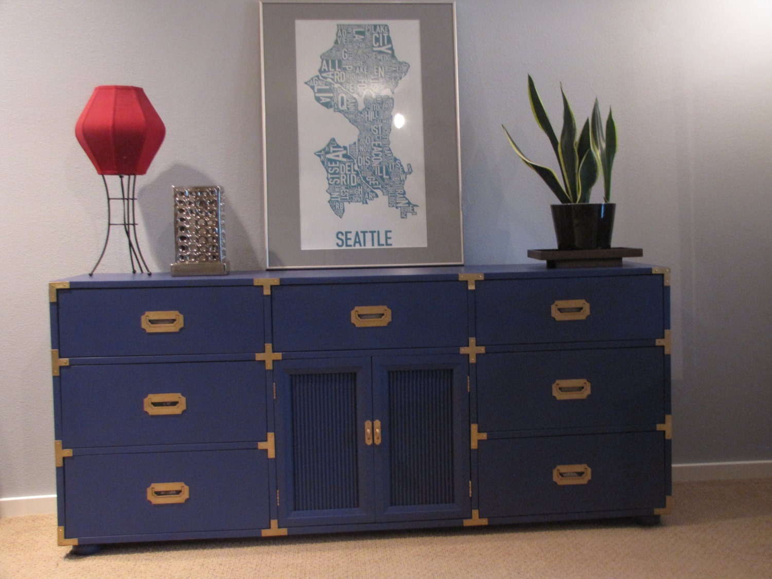 SOLD Blue Campaign Dresser