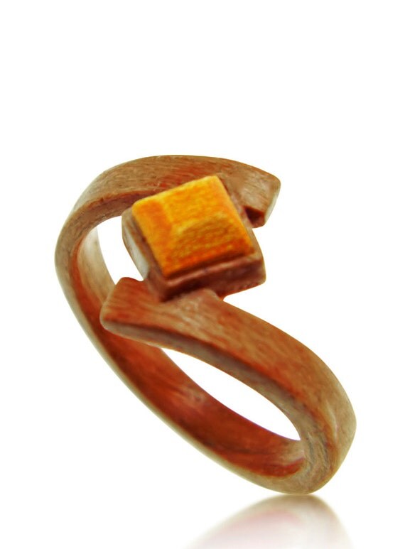 Items similar to Hand Carved Wooden Amber Ring Wood Ring Bentwood