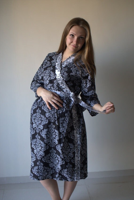 New Wide InBuilt Belt Robe Black Damask Knee by MyGrowingBelly