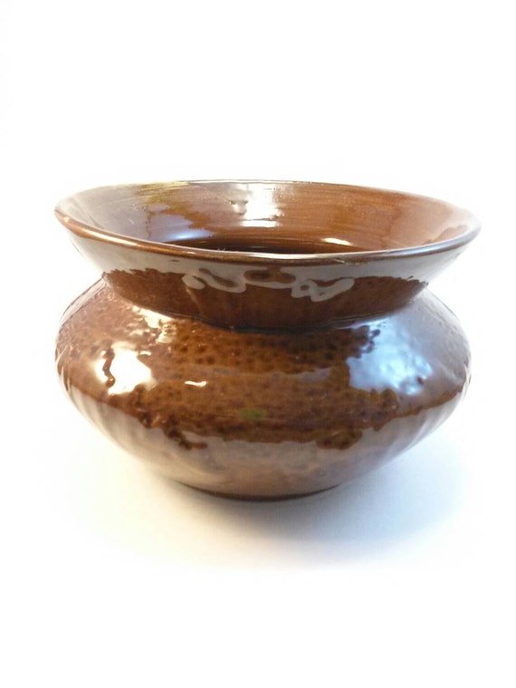 Vintage antique brown pottery spittoon or by FanciedRelics on Etsy