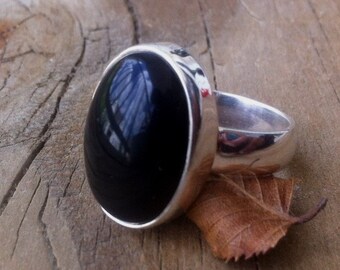 Onyx Ring Black Onyx Ring Oval Gemstone Ring 925 Sterling Silver Artisan Ring Statement Ring Bezel Set Onyx Cabochon Ring Size 6,7,8,9,10,11