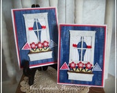 Window Note Card, Greeting Card, Patriotic, Red White and Blue, Summer, Americana, Weathered Wood
