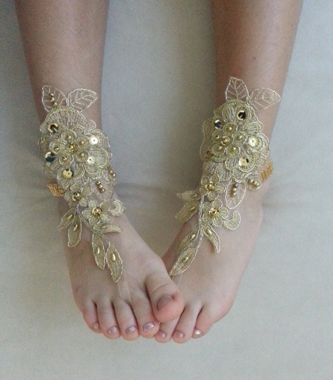 Free Ship Flower girl anklet gold embrodeired Beach wedding