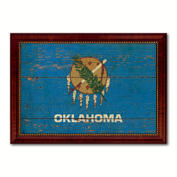 Oklahoma State Canvas Flag Custom Frame Rustic by AllChalkboard