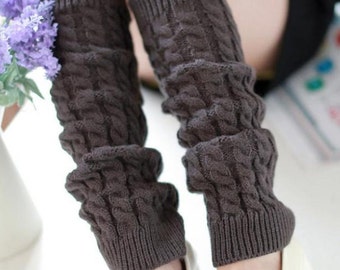 Slouchy Leg Warmers - Stretchy - Knitted - DARK GREY - Leg Warmers - Knee High